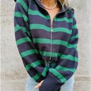 Striped Zip-Up Sweater